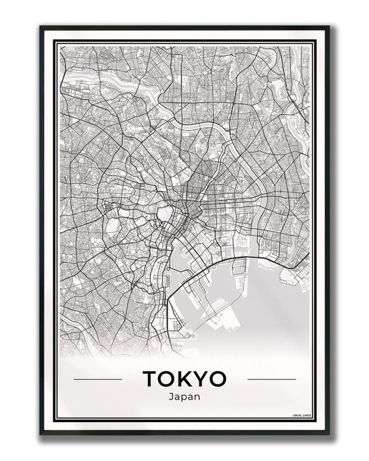 Tokio Stadskaart – Poster - Light ingelijst