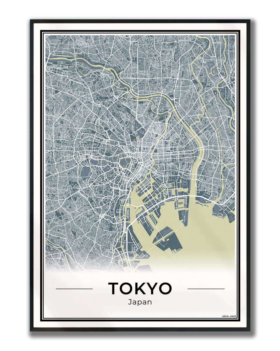 Tokio Stadskaart – Poster - Midnight ingelijst