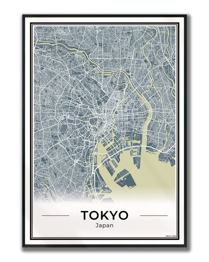 Tokio Stadskaart – Poster - Midnight ingelijst