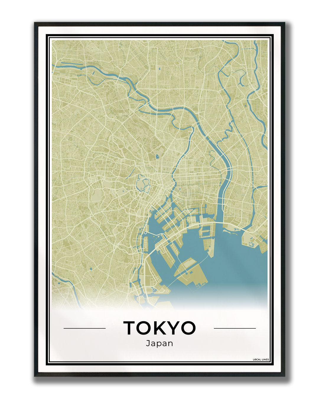 Tokio Stadskaart – Poster - Moss ingelijst