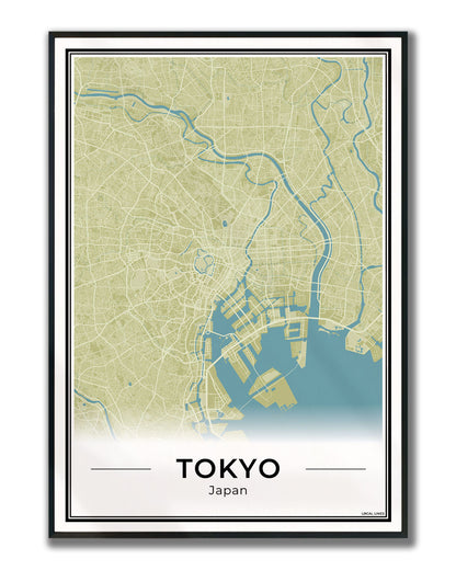 Tokio Stadskaart – Poster - Moss ingelijst
