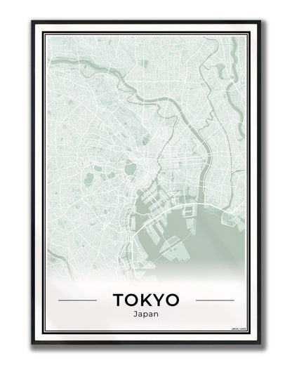 Tokio Stadskaart – Poster - Sage ingelijst