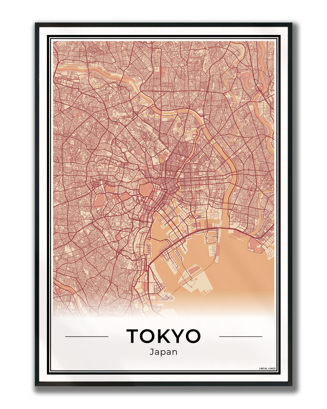 Tokio Stadskaart – Poster - Terracotta ingelijst