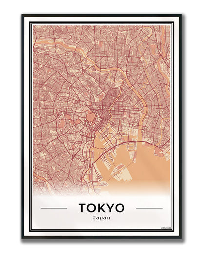 Tokio Stadskaart – Poster - Terracotta ingelijst
