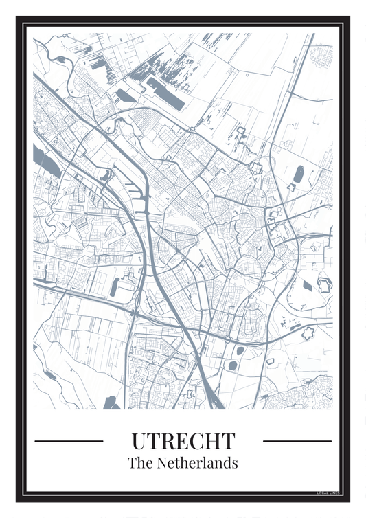 Utrecht stadskaart poster – Grijsblauw