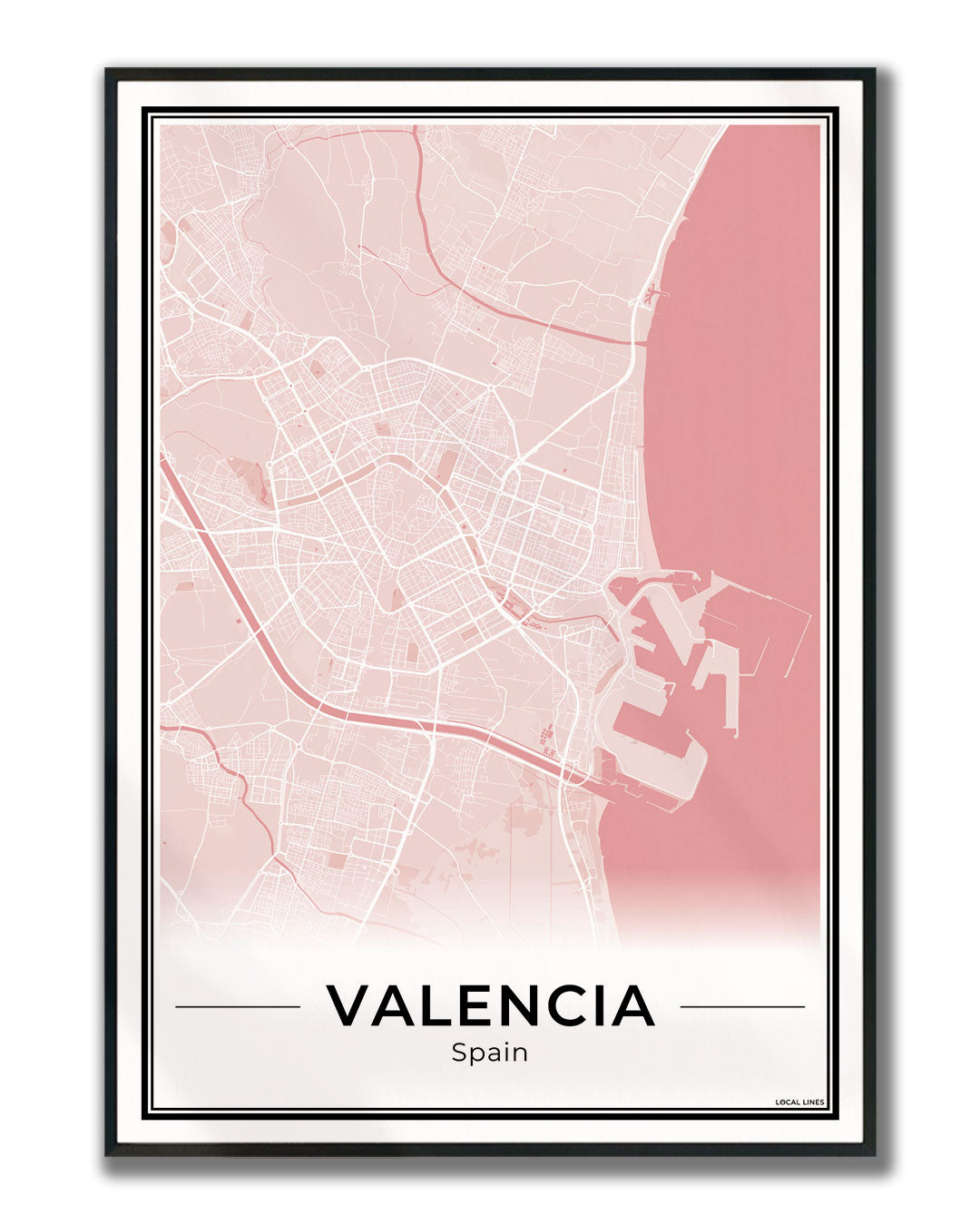 Valencia Stadskaart – Poster - Blush ingelijst