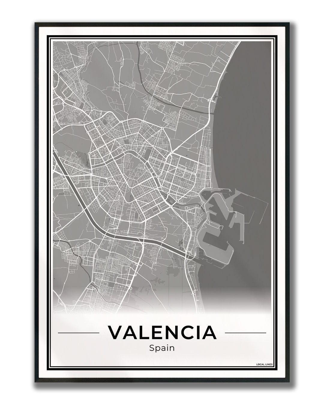 Valencia Stadskaart – Poster - Dark ingelijst