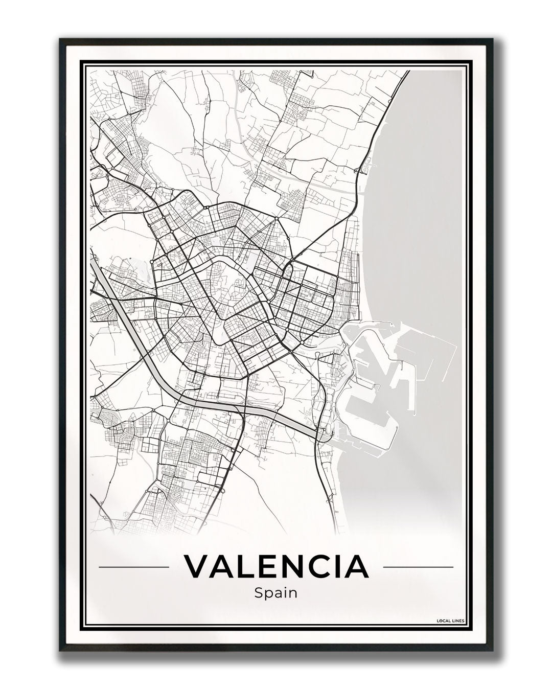 Valencia Stadskaart – Poster - Light ingelijst