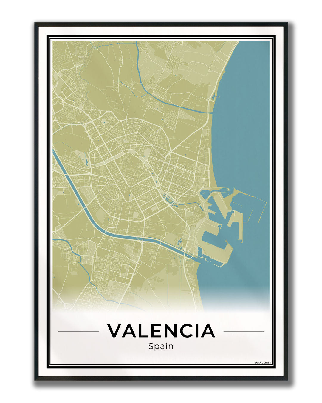 Valencia Stadskaart – Poster - Moss ingelijst