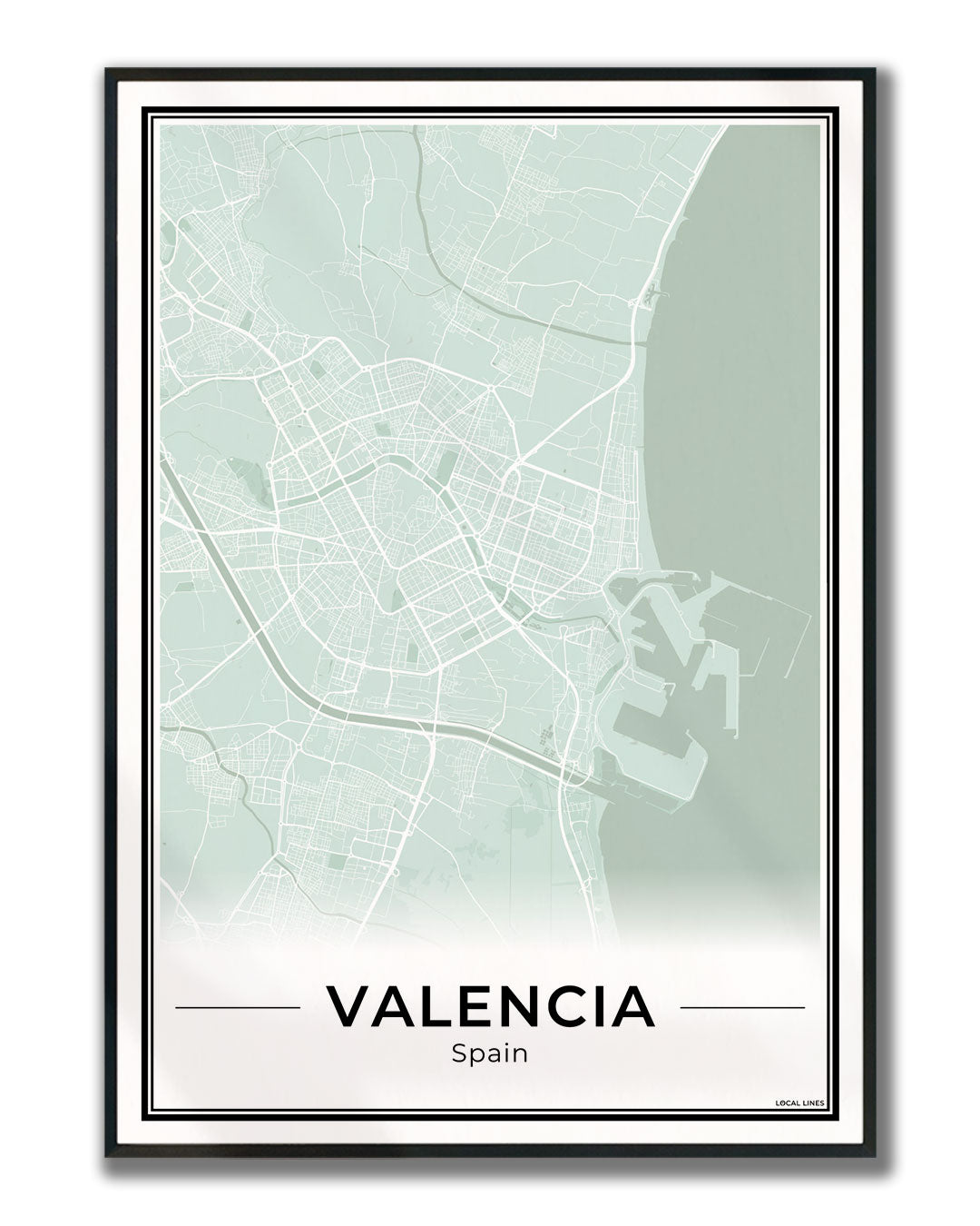 Valencia Stadskaart – Poster - Sage ingelijst