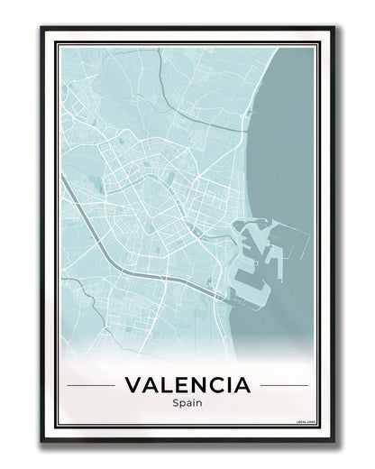 Valencia Stadskaart – Poster - Sky ingelijst