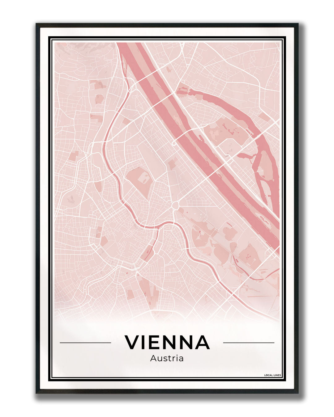 Wenen Stadskaart – Poster - Blush ingelijst