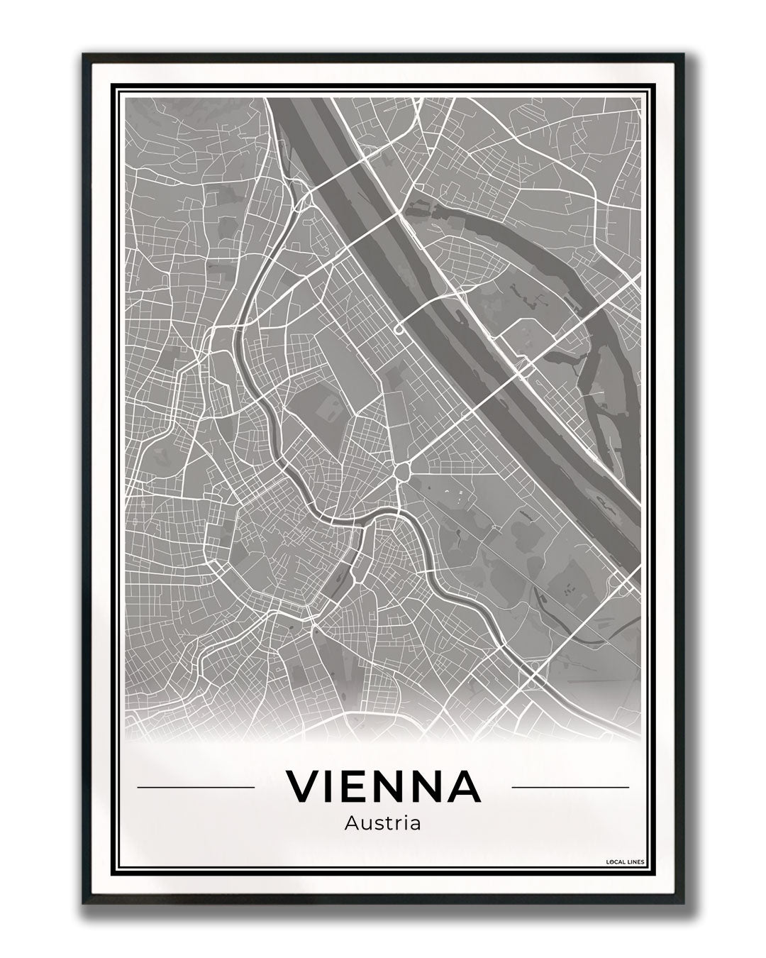 Wenen Stadskaart – Poster - Dark ingelijst