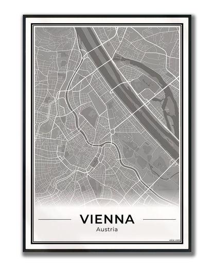 Wenen Stadskaart – Poster - Dark ingelijst
