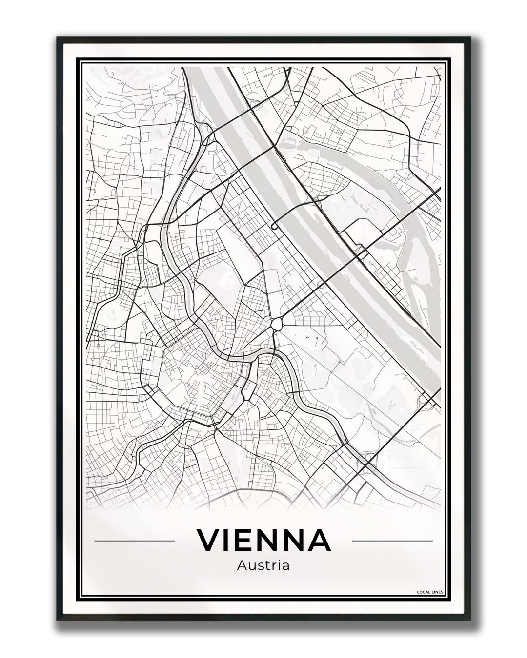 Wenen Stadskaart – Poster - Light ingelijst