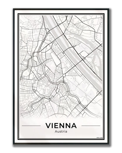 Wenen Stadskaart – Poster - Light ingelijst