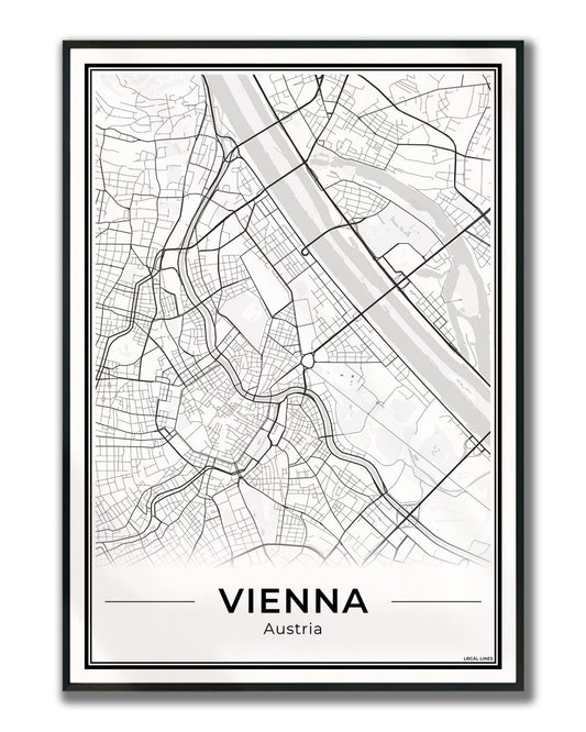 Wenen Stadskaart – Poster - Light ingelijst