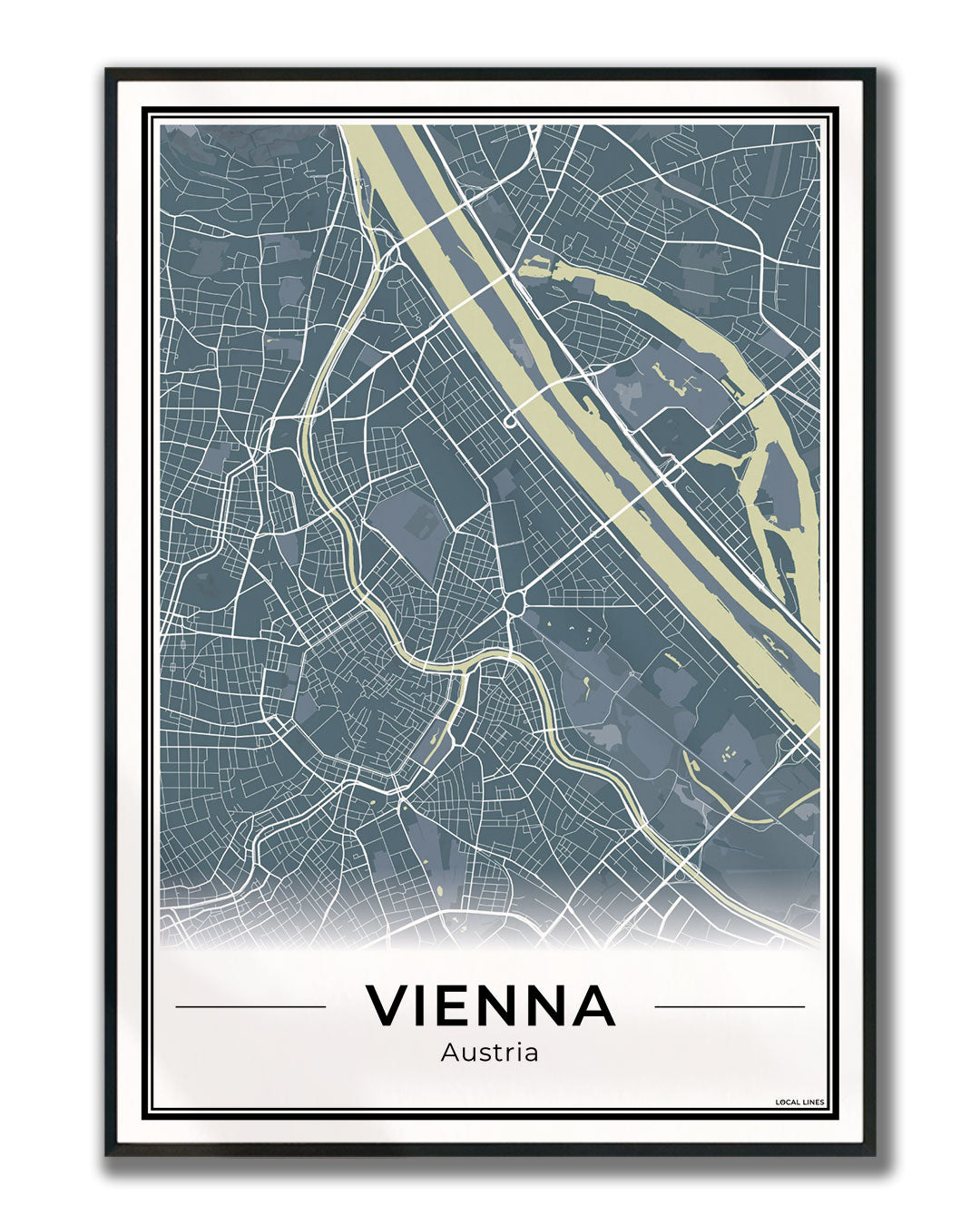 Wenen Stadskaart – Poster - Midnight ingelijst