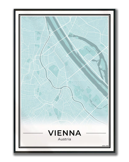 Wenen Stadskaart – Poster - Sky ingelijst