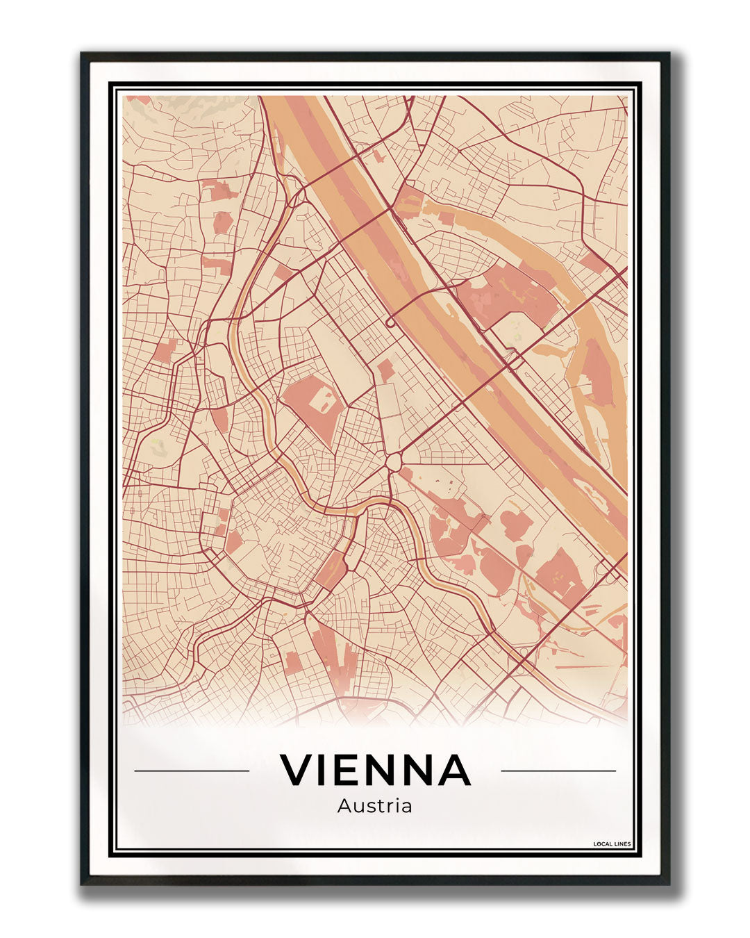 Wenen Stadskaart – Poster - Terracotta ingelijst