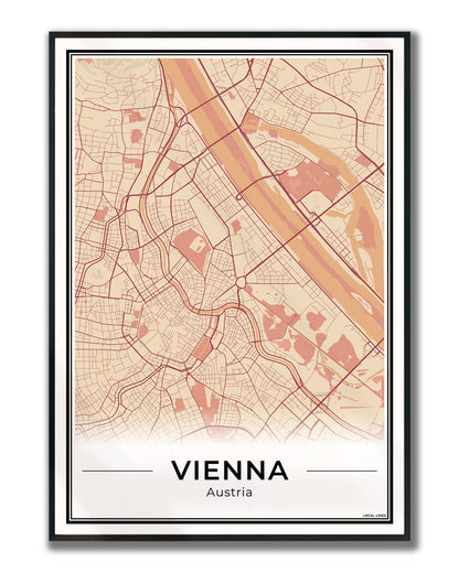 Wenen Stadskaart – Poster - Terracotta ingelijst