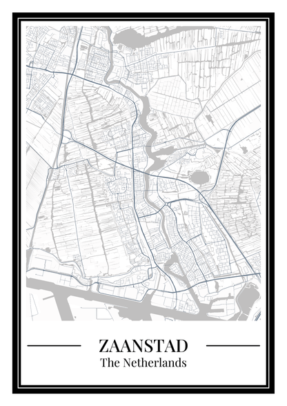 Zaanstad stadskaart poster – Blauw