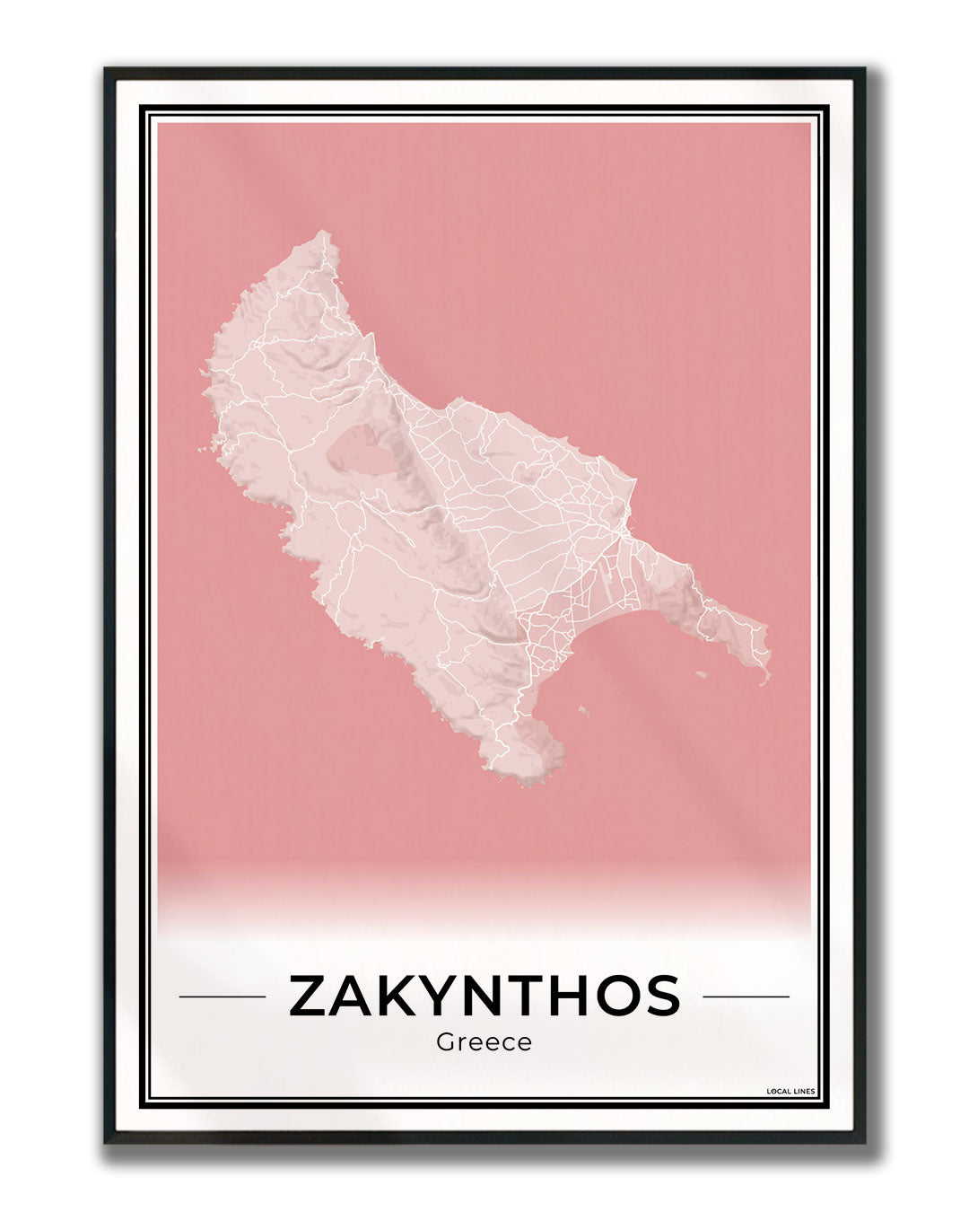 Zakynthos Eilandkaart – Poster - Blush ingelijst
