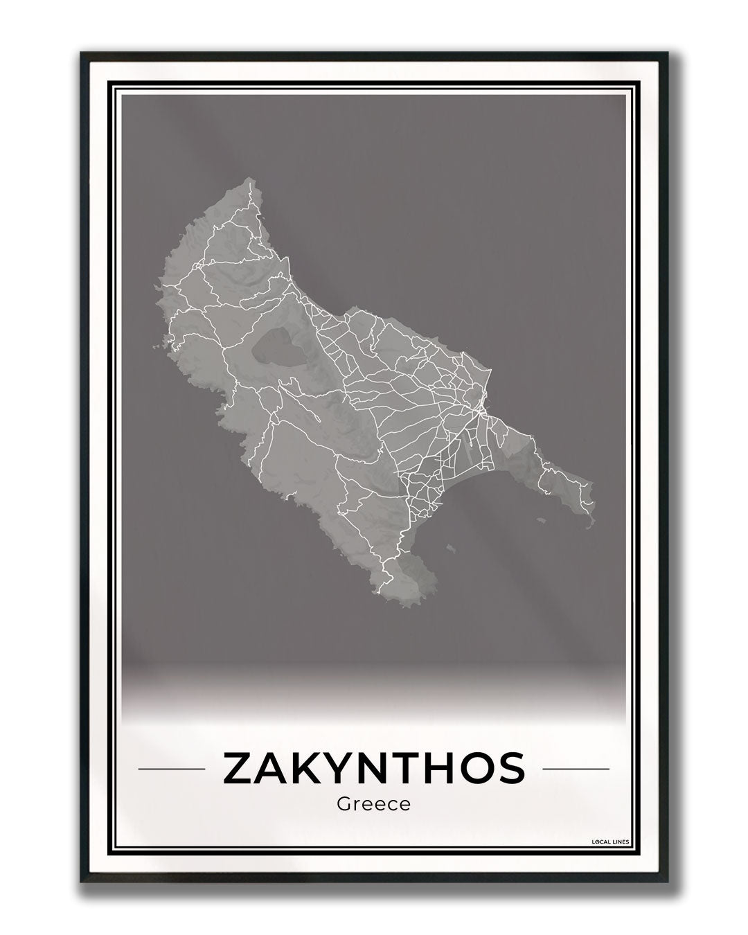 Zakynthos Eilandkaart – Poster - Dark ingelijst