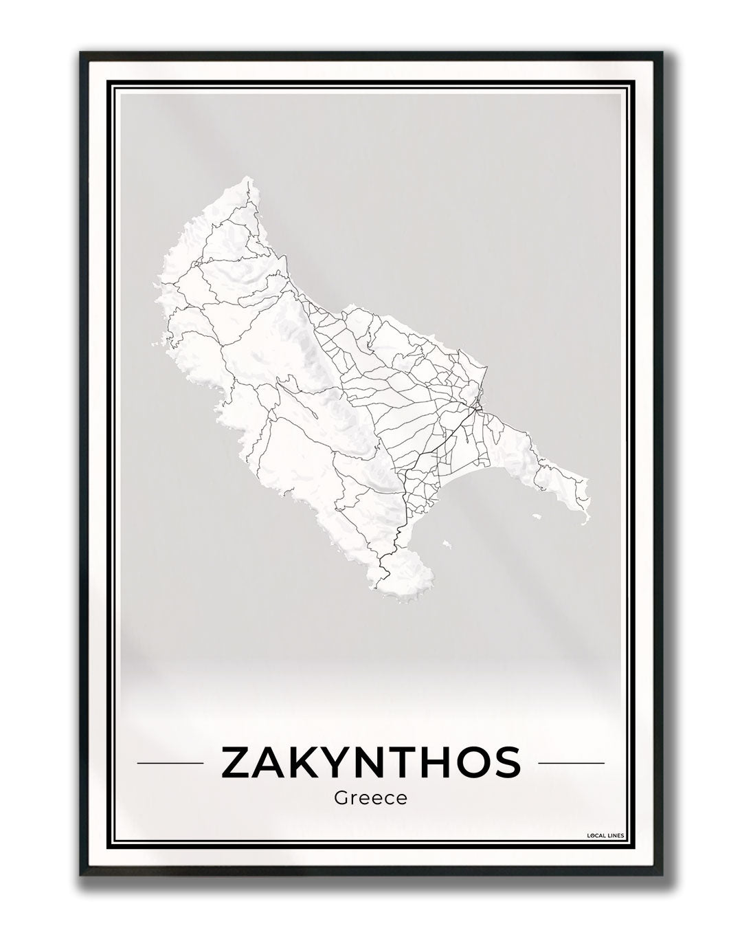 Zakynthos Eilandkaart – Poster - Light ingelijst