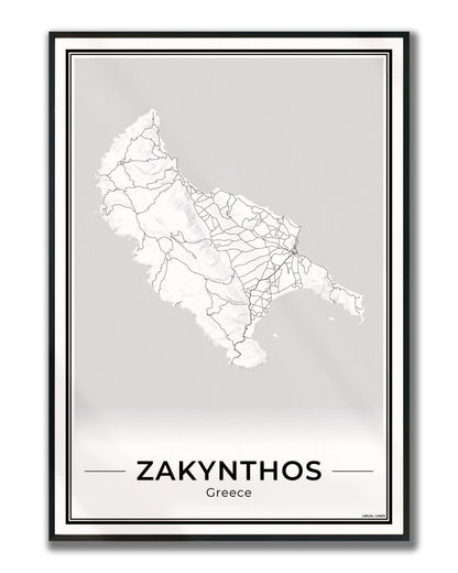 Zakynthos Eilandkaart – Poster - Light ingelijst