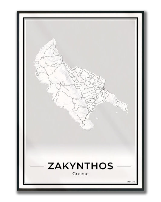 Zakynthos Eilandkaart – Poster - Light ingelijst