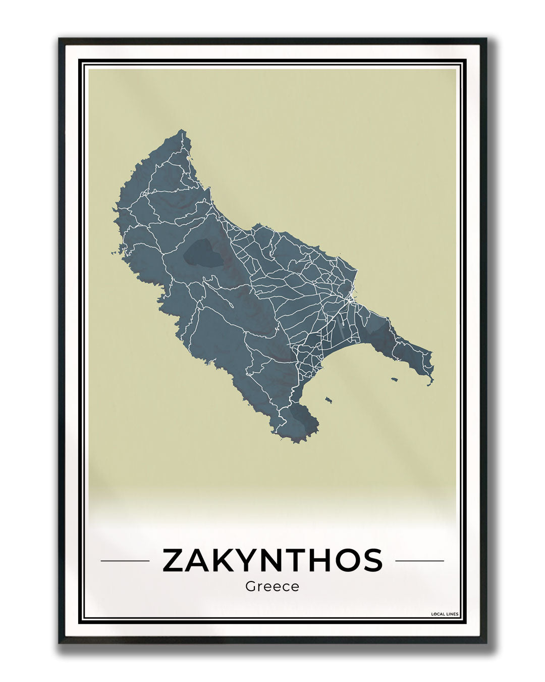 Zakynthos Eilandkaart – Poster - Midnight ingelijst