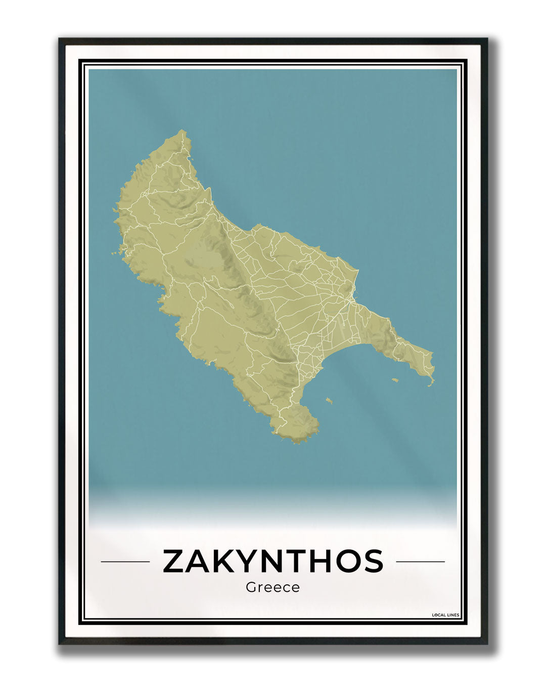 Zakynthos Eilandkaart – Poster - Moss ingelijst