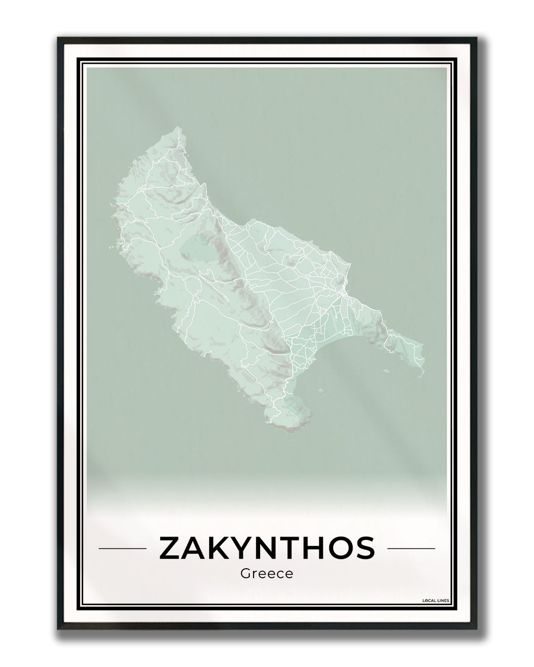 Zakynthos Eilandkaart – Poster - Sage ingelijst