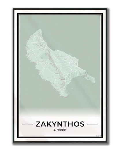 Zakynthos Eilandkaart – Poster - Sage ingelijst