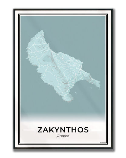 Zakynthos Eilandkaart – Poster - Sky ingelijst
