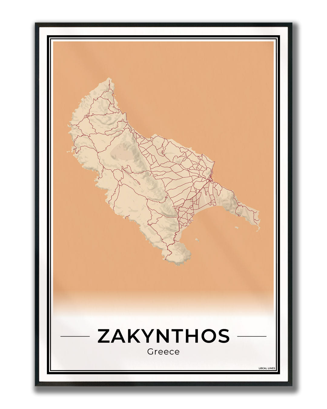 Zakynthos Eilandkaart – Poster - Terracotta ingelijst