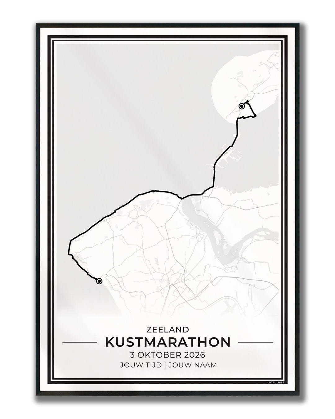 Kustmarathon Zeeland poster in lijst