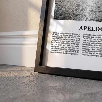 Detailopname van Apeldoorn Fotoposter – Zwart-Wit ingelijst in zwarte fotolijst