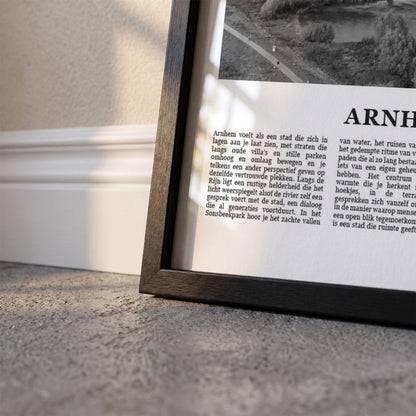Detailopname van Arnhem Fotoposter – Zwart-Wit ingelijst in zwarte fotolijst
