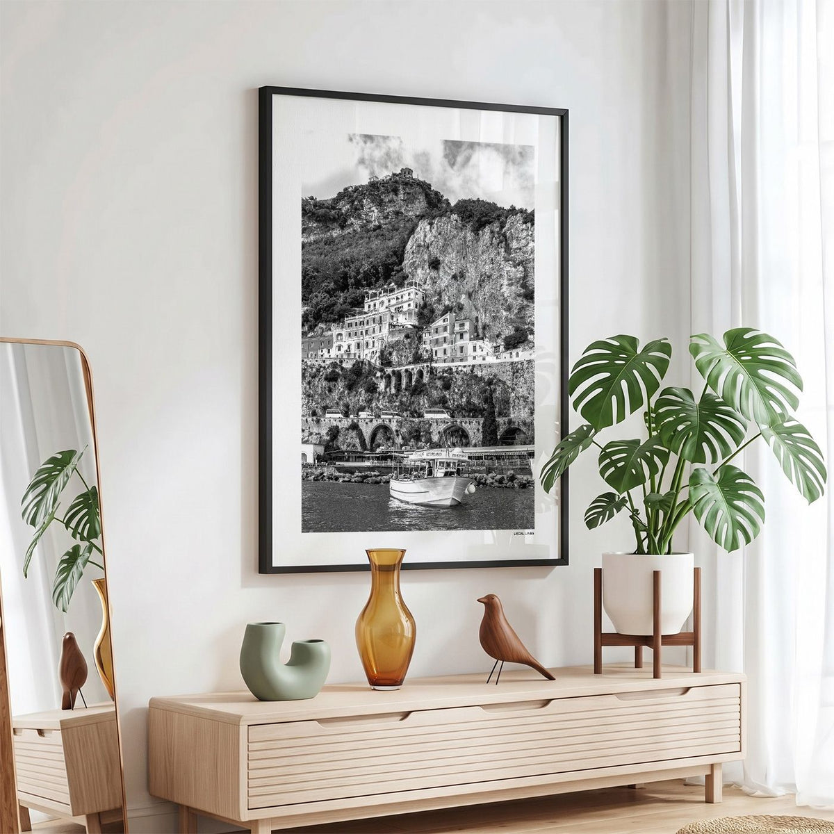 Amalfi Coast Klassiek fotoposter in zwarte lijst - Zwart-Wit