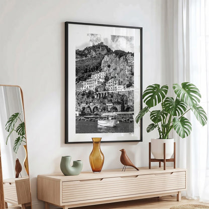Amalfi Coast Klassiek fotoposter in zwarte lijst - Zwart-Wit