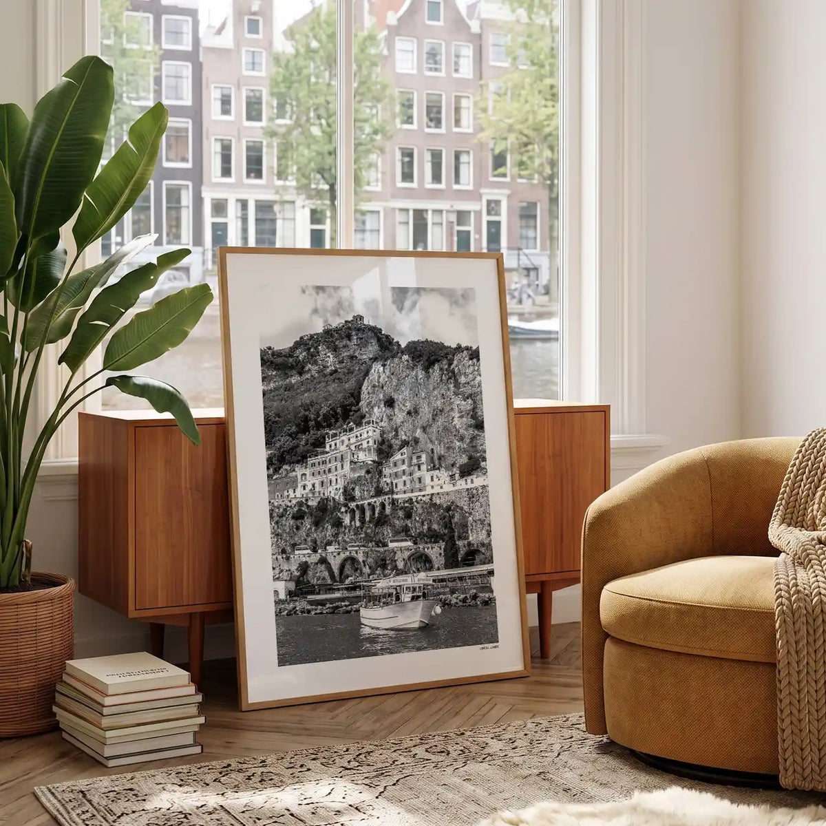 Amalfi Coast Klassiek fotoposter in woonkamer interieur - Zwart-Wit