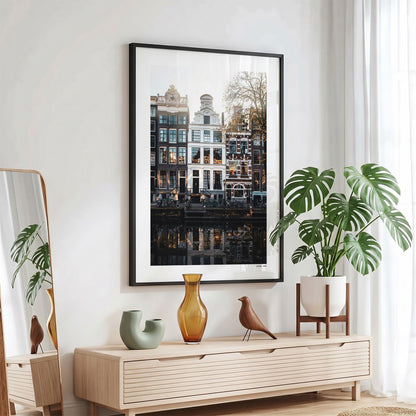 Amsterdam Grachtpanden fotoposter in zwarte lijst - Kleur