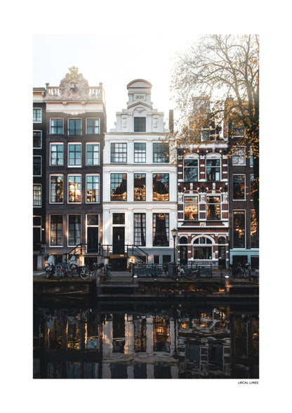 Amsterdam Grachtpanden fotoposter zonder lijst - Kleur