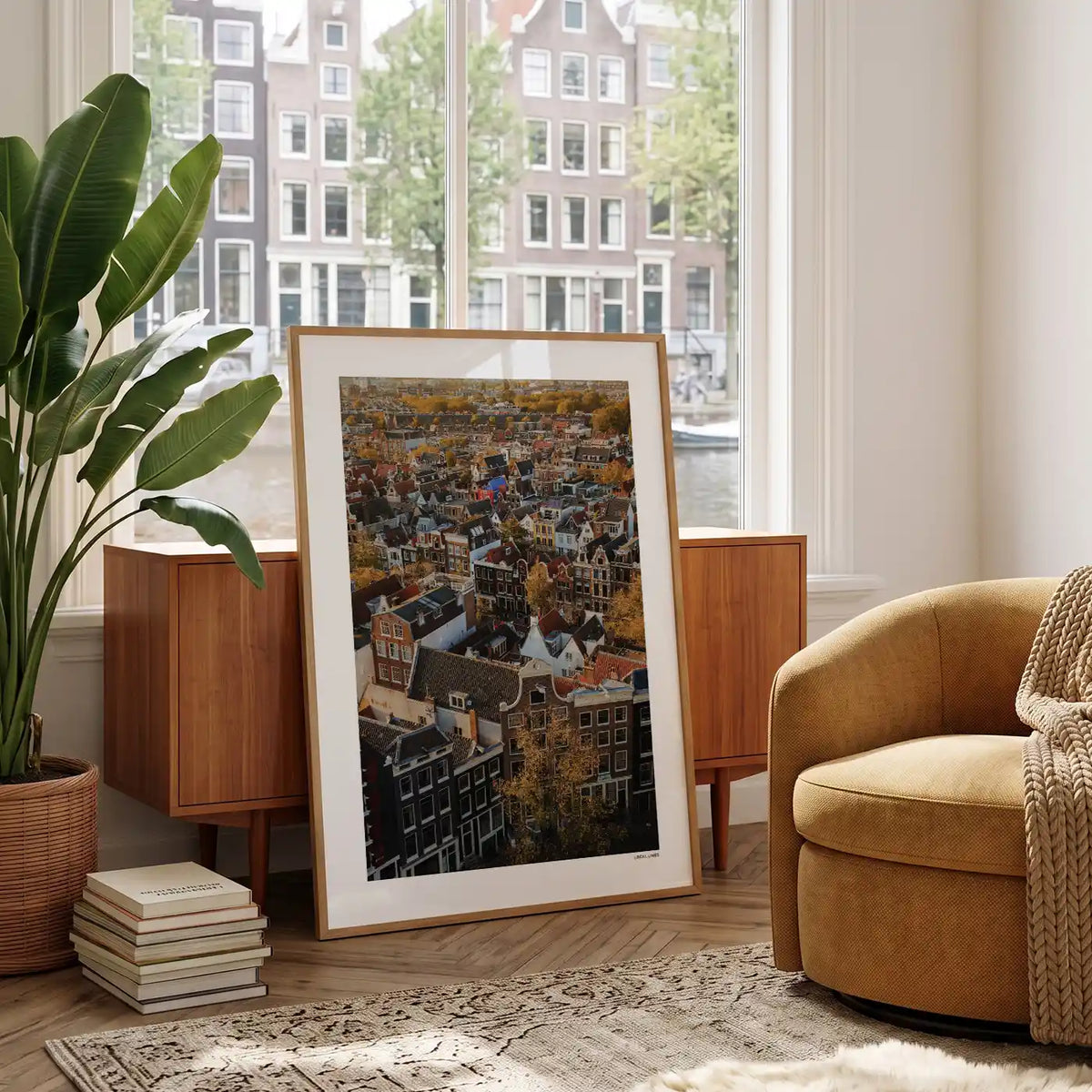 Amsterdam Herfst fotoposter in woonkamer interieur - Kleur