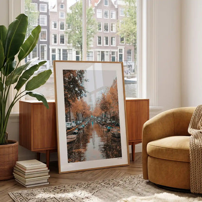 Amsterdam Grachten fotoposter in woonkamer interieur - Kleur