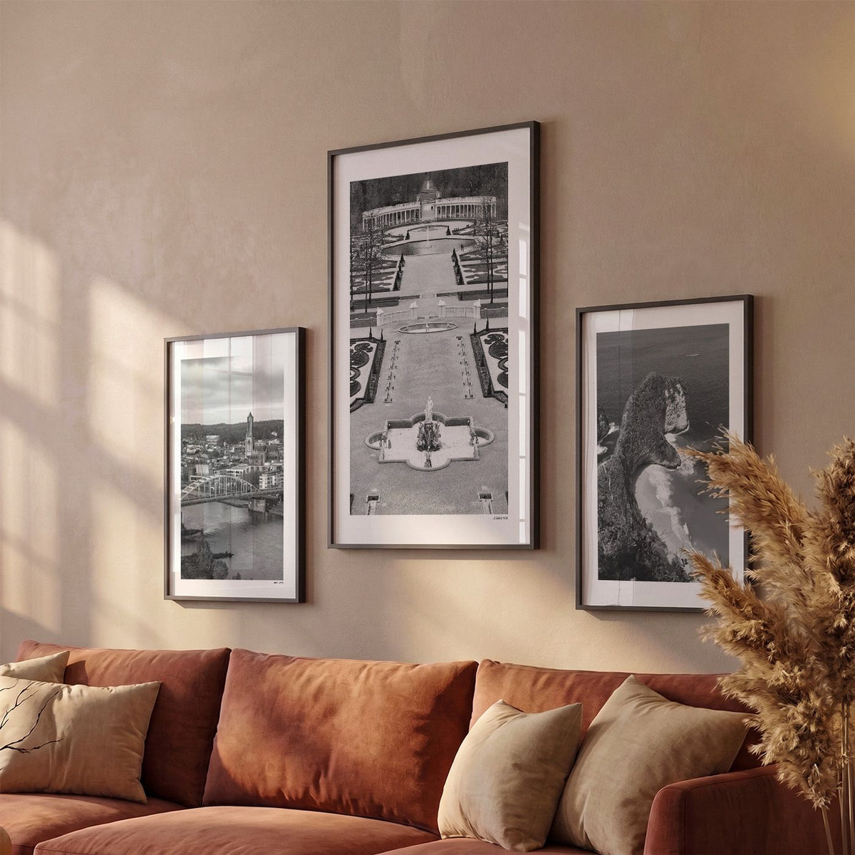 Drie Apeldoorn Klassiek fotoposters boven bank wanddecoratie - Zwart-Wit
