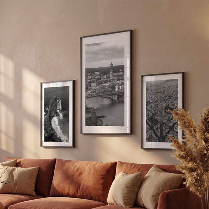Drie Arnhem Klassiek fotoposters boven bank wanddecoratie - Zwart-Wit