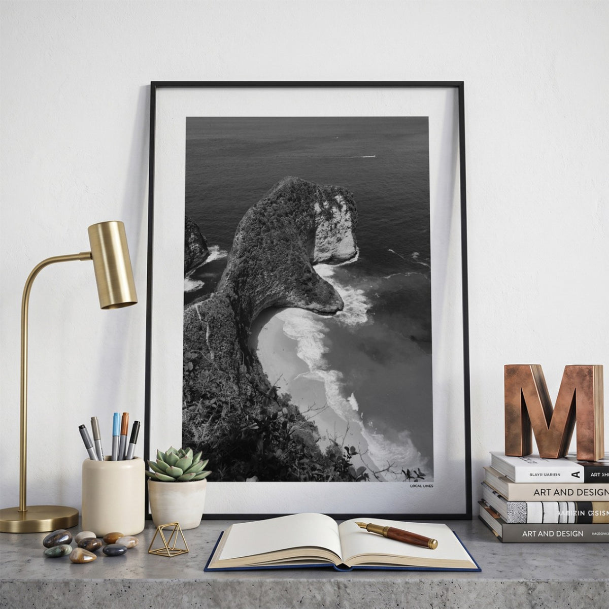 Bali Klassiek fotoposter op bureau in kamer - Zwart-Wit